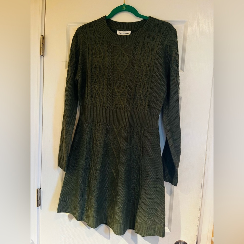 Lucky Brand Green Long Sleeve Sweater Dress Size L NWT